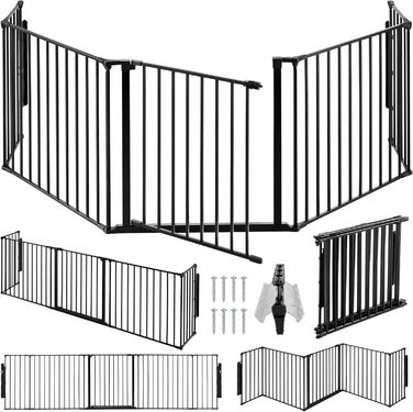 Захисне ґратка для каміну Tectake® з дверцятами, 290 см, чорний. Металевий захист від вогню, відбійник, сітка для тварин, огорожа для дітей.