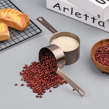 Measuring cup and spoon set, copper measuring cups and spoons, metal measuring cups, spoons, 4 kitchen measuring cups & 5 measuring spoons & 1 leveling tool, metric baking measuring cups and spoons