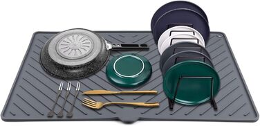 Силиконова підставка для сушіння посуду - велика, термостійка, швидковисихаюча, 23.5 x 15.2'', IYYI (Чорний, 23.5 x 15.2'')