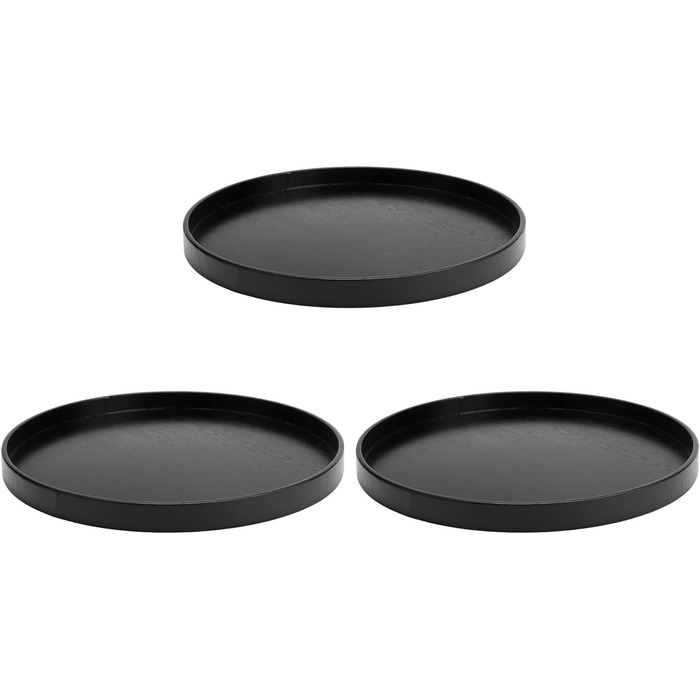 3 Piece Round Tray 30cm Wood Round Serving Tray Black Breakfast Coffee Cup Tea Tray Bathroom Tray Small Decorative Tray for Cafe, Bar, Restaurant