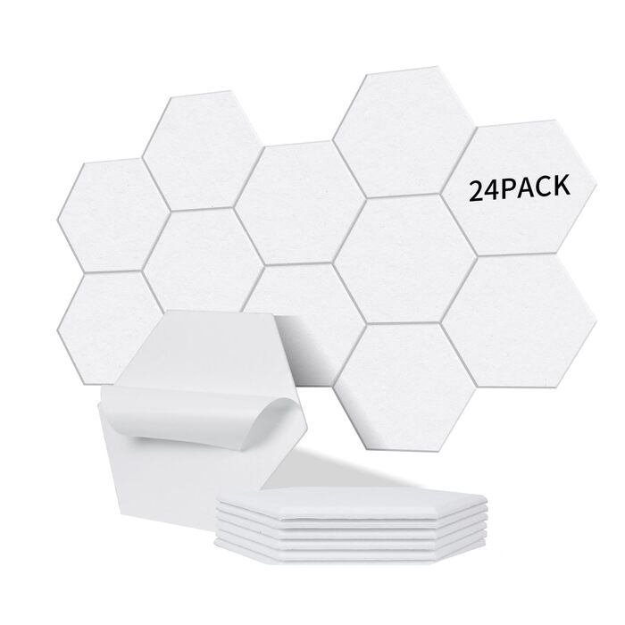 Акустичні гексагональні панелі для шумоізоляції самоклеючі, 24 шт (1.4м²), 230кг/м³, NRC 0.95, 100% поліестер, колір порцеляново-білий