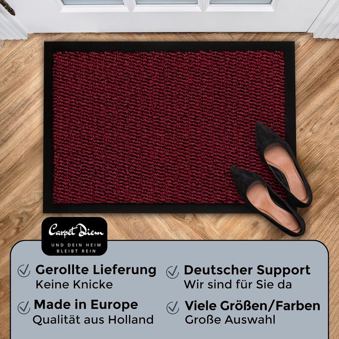 Килимок вхідної групи Carpet Diem протибрудовий червоно-чорний, 90x150 см, протиковзний килим для дому та вулиці