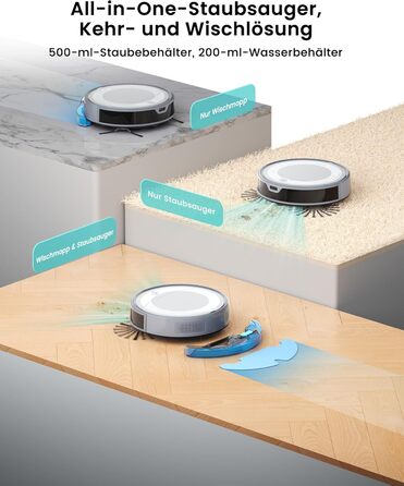 Робот-пилосос LEFANT M310 Ultra з функцією миття підлоги, сірий. Anti-Tangle, точне уникнення перешкод, керування через додаток та Alexa. Для тварин, килимів.