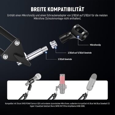 Кріплення для мікрофону Neewer MS006 – Шарнірний мікрофонний стійка з кріпленням 3/8' - 5/8' для Blue Yeti, Snowball, Quadcast та інших мікрофонів (до 1.5кг)