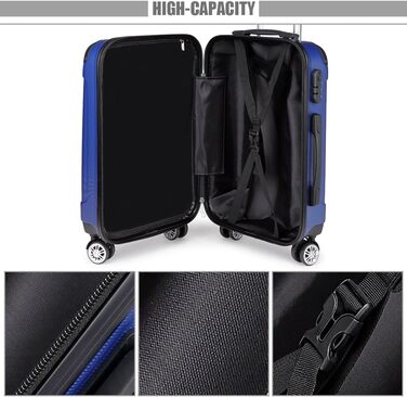 Набір валіз KONO 3шт: M, L, XL. Чорний колір, жорсткий корпус ABS, набір валіз-ролерів