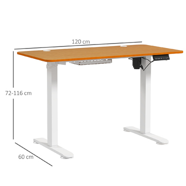 Vinsetto Height-Adjustable Standing Desk Electric 120x60cm with Anti-Collision Cable Box and Hooks for Hanging from Chipboard Natural Wood
