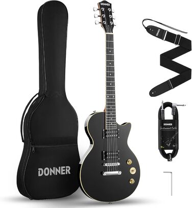 Електрогітара Donner Set LP-стиль 39 дюймів (Чорний) з чохлом, ременем та кабелем