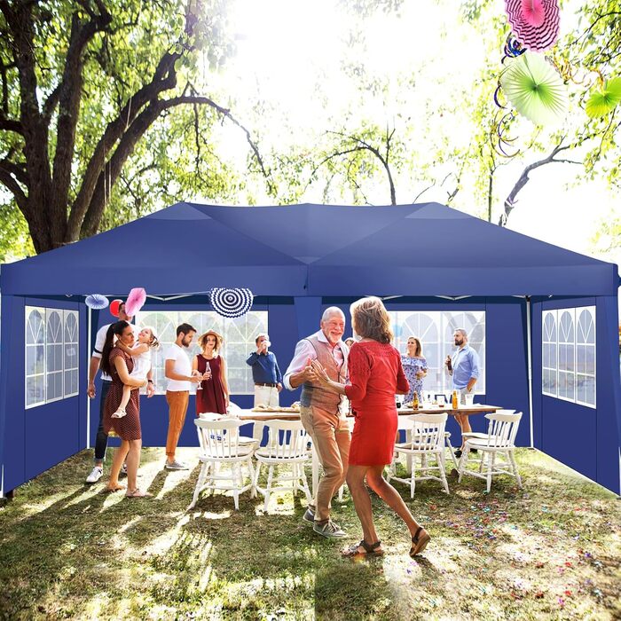 COBIZI Pavilion - Waterproof, Stable, Winter-Proof, Foldable, Pop-Up Party Tent, Garden Pavilion for Beach Wedding, with 4 Side Panels, UV Protection 50+, Adjustable Height (Navy Blue, 3x6m)