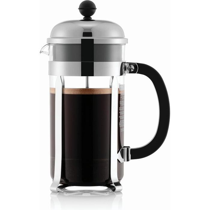 Bodum Chambord French Press, 1.0L, glossy, Pavina 6-piece Glass Set (Double-walled, 0.35 liters), transparent