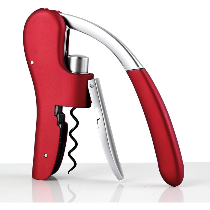 Drincarier Professional Bottle Opener, Zinc Alloy, with Lever, Corkscrew, with Foil Cutter, Waiter Knife/Bunny, Red