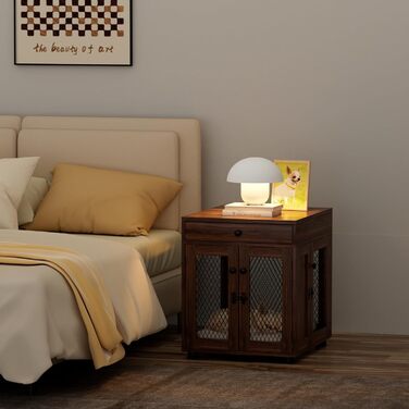 Клітка для собак VOWNER з дерева, 3 двері, з ящиком, 51x60x62 см, для собак до 20 кг, горіховий колір