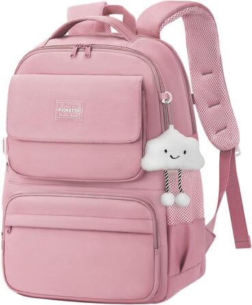 Шкільний рюкзак FIORETTO для дівчаток-підлітків, рюкзак для жінок з відділом для ноутбука 15,6', водонепроникний, легкий, 25L, для школи та подорожей, рожевий