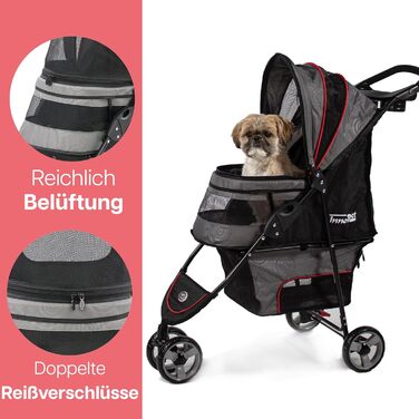 Buggy Innopet Avenue: Легкий візок для собак та котів сірого/червоного кольору - компактний, з дощем, з ліштою та кошиком для зберігання