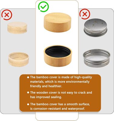 Набір банок для спецій квадратних [12 штук] з бамбуковою кришкою, 120 мл, з воронкою, наклейками, щіткою та ситами