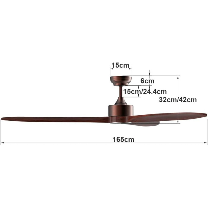 Стелянка вентилятор Reiga з дерева, 165 см, DC-двигун, керування пультом/Smart Home, 6 швидкостей, колір: коричневий, для внутрішнього/зовнішнього використання, без освітлення