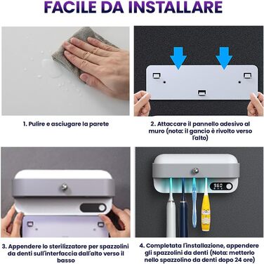 Стерилізатор для зубних щіток з УФ-світлом: 2 тримачі для щіток та бритв, сушка та дезінфекція