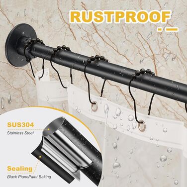 Регульована штанга для душу L-подібної форми без свердління, штанга для душу з нержавіючої сталі 304, розширювана кутова штанга для душу, без кріплення до стелі, (Розмір:Колір) (Д 70-95см x 105-165см, Чорний)