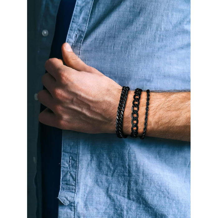 Набір чоловічих браслетів Richsteel з нержавіючої сталі (3 шт.), чорний/сталь/золото, 9/8/4 мм, довжина 19/21/23 см, для подарунка