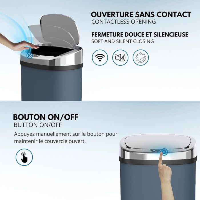 Відро для сміття кухонне автоматичне Majestic, 58 л, з нержавіючої сталі, матовий сірий