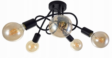 Підвісна LED-лампа ONE, чорна, стиль лофт, 5x E27