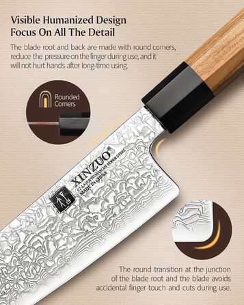 Японський ніж Kiritsuke XINZUO з дамаської сталі, 21.5 см, Gyuto, ручка з оливкового дерева та чорного рогу буйвола, ручна робота, з піхвою