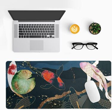 Японський килимок для миші з хвилями океану, великий ігровий килимок з аніме, подовжений килимок на стіл Канагава, товщина 3 мм, неслизька гумова основа, 80 x 30 см (Кої-карп)