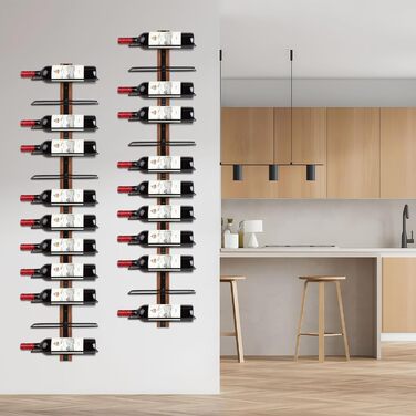 Настінна полиця для вина DBREAKS на 9 пляшок, дерев'яний тримач для вин, органайзер для винної кімнати, бару, вітальні