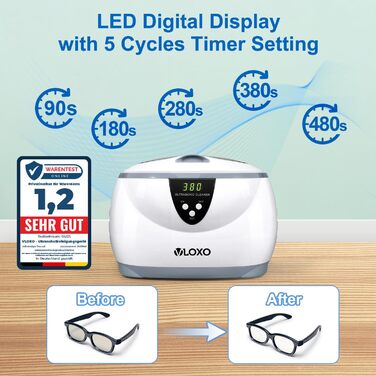 Ультразвукова мийка VLOXO 600мл – 42 кГц для ювелірних виробів, інструментів, зубних протезів та годинників, нержавіюча сталь, тиха робота, 50W (білий)