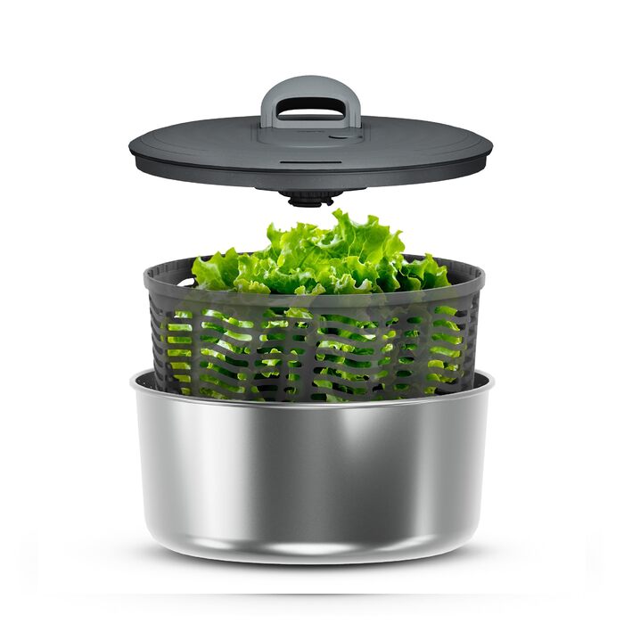 Салатниця-швидкокрутка Zyliss Easy Spin 6L з мотузковим механізмом, нержавіюча сталь, BPA-free, AquaVent™