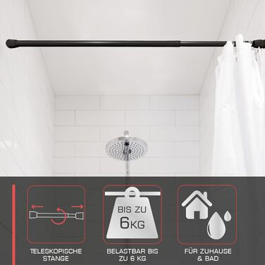 Телескопічна штанга для душу без свердління, регульована – кріпиться без свердління, протиковзна, для штори для душу (70-120 см, чорний)