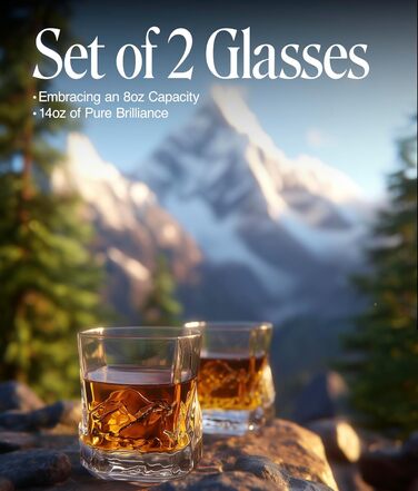 Набір склянок Everest Bourbon, 6 шт. у подарунковій коробці з тканиною, мотив: гори, стійкі до замерзання, 237 мл, вінтажні склянки для віскі, набір з 6 шт., подарунок для любителів віскі (червона подарункова коробка з тканиною, набір з 2)