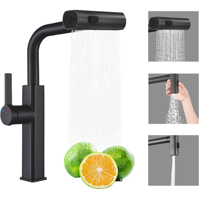 Висувна кухонна змішувач-кран для кухні, суміш батарея, кран для мийки, 3 режими (білий, чорний)