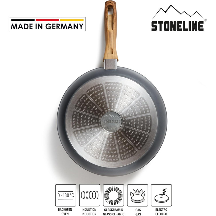 STONELINE Сковорода Back to Nature 28 см, Made in Germany, антипригарне покриття з натуральним каменем, для всіх типів плит (вкл. індукційні), без жиру, 28 см