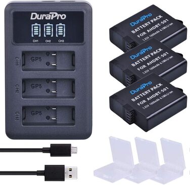 Акумулятор DuraPro 3 шт. 1600mAh для GoPro Hero 5/6/7 + Швидка зарядка LED 3 слоти USB Type-C