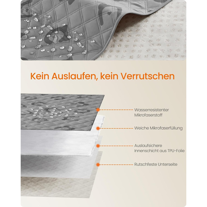 Водонепроникна собача ковдра Feandrea, 178 x 76 см, захист для авто та диванів, машинне прання, антиковзаюча, стегане покриття, сірий PPB025G01 (S 135x76 см)