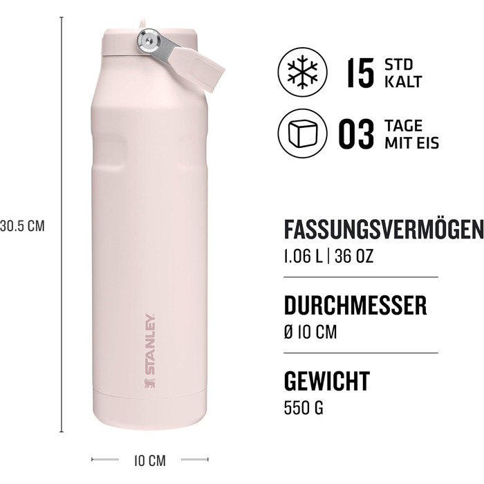 Фляга Stanley Flip Straw 2.0 з трубочкою 1.06L - термофляга, що охолоджує до 17 годин - 4 дні з льодом - BPA-free - без витоку - для тримачів стаканів - придатна для миття в посудомийній машині - Рожевий Кварц 1060 мл