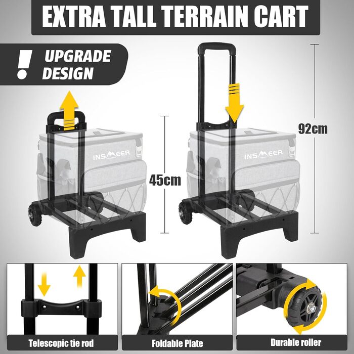 INSMEER Велика термосумка на колесах 40л, 60 банок, водонепроникна, для пляжу, кемпінгу, пікніка, покупок (сіра)