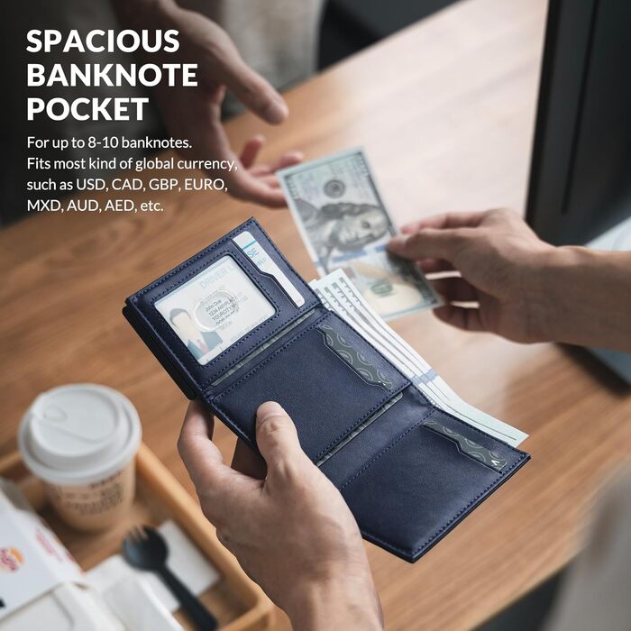 Чохл для кредитних карт VULKIT з RFID-блокуванням, з натуральної шкіри, з відділенням для грошей, віконцем для посвідчення, відділенням для монет та магнітною застібкою (Морський колір)