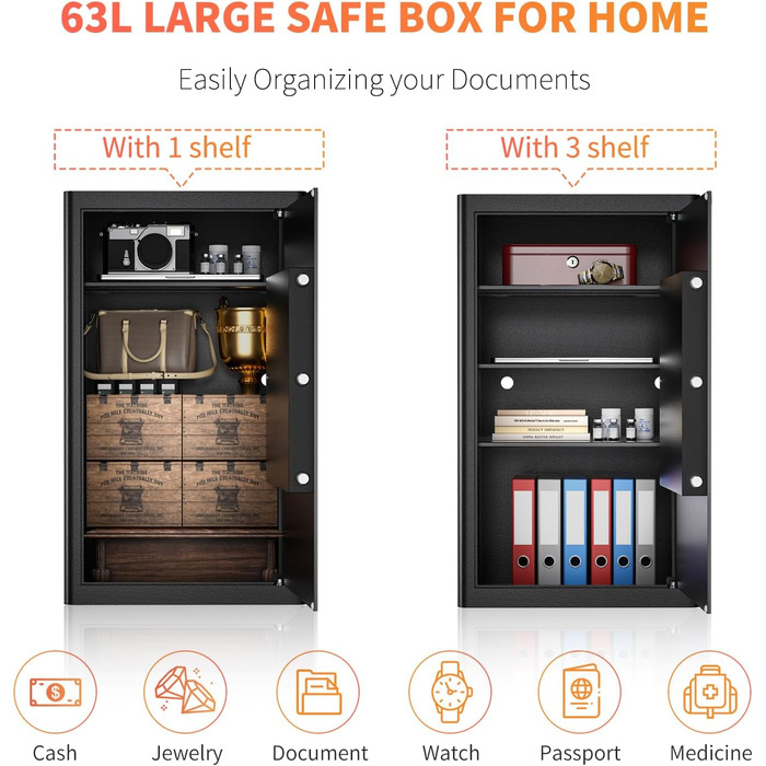 Сейф Safe Tresor WASJOYE з ключем для дому/офісу, 67л (25x35x25 см)