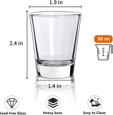 Набір шотерів 24 шт. 5cl для віскі, текіли, горілки та лікерів, скляні, прозорі, для мийки в посудомийній машині