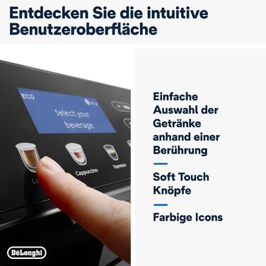 De'Longhi Eletta Evo ECAM 46.860.B Fully Automatic Coffee Machine with LatteCrema Milk System, Cappuccino and Espresso at the Touch of a Button, LCD Display and Sensor-Touch Buttons, black