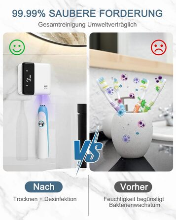 Електричний стерилізатор зубних щіток з сушкою 60°C, LED-дисплеєм, годинником, акумулятором та кріпленням на стіну без свердління. Білий+чорний