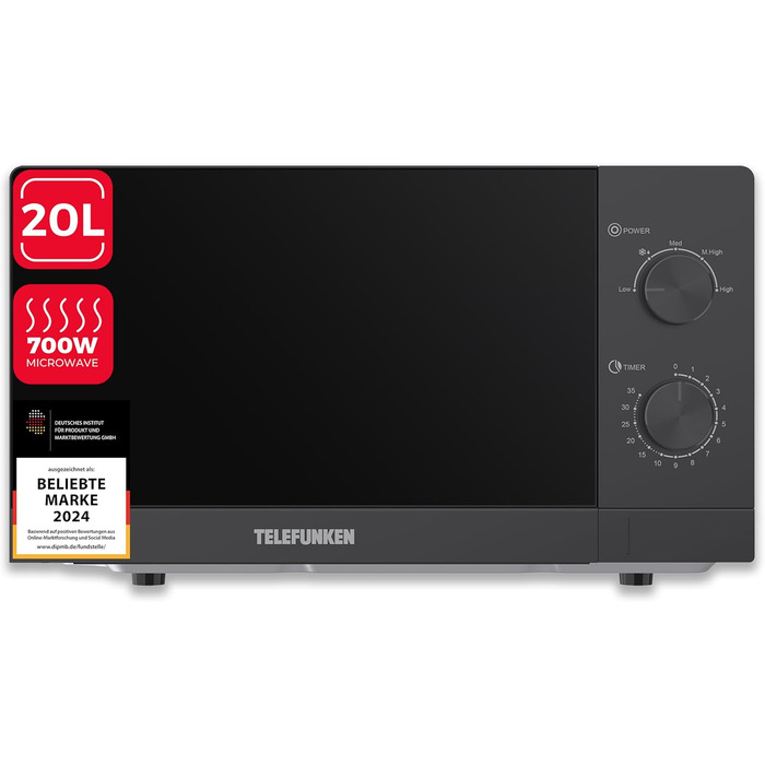 Мікрохвильова піч Telefunken Solo, 20 л, 700 Вт, 5 рівнів потужності, чорна