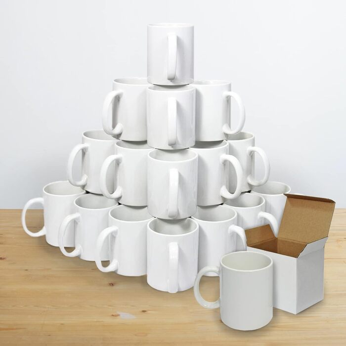 36 White Cups 355 ml infusible ink, sublimation mugs for creations, blank cups for mug heat press sublimation transfer printing [FREE gift boxes]