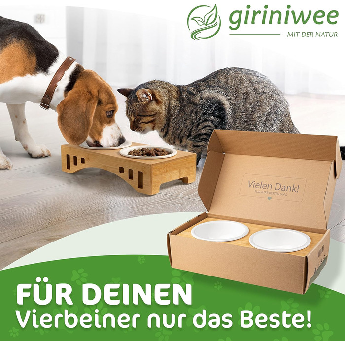 Миска для котів та тварин з бамбукового каркасу, подвійна керамічна миска 400 мл, для кошенят, собак, тварин
