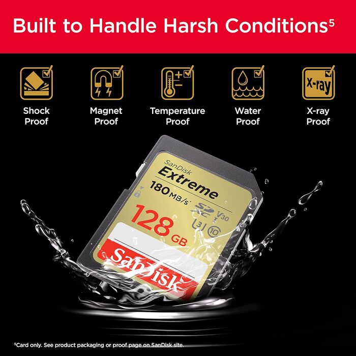 Карта пам'яті SanDisk Extreme SDXC UHS-I 128GB V30 U3 (180 MB/s) для 4K UHD відео, водонепроникна та ударостійка (набір 2 шт)