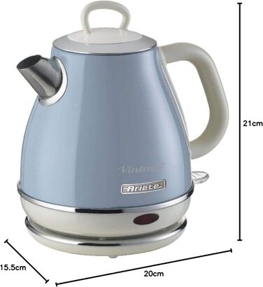 Електричний чайник Ariete Vintage 2868 Beige (Blau), 1 літр, нержавіюча сталь, 1600W, з бездротовим 360° підставою, автоматичне відключення