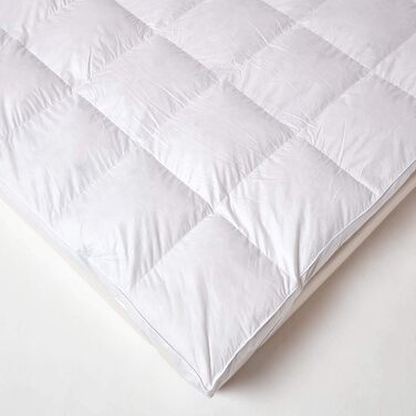 HOMESCAPES Mattress Topper 180 x 200 cm with 100% Goose Down Filling, Natural Mattress Pad with 100% Cotton Cover, Washable Mattress Protector White