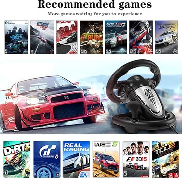 PXN V3II Руль для гонок з педалями, 180°, сумісний з PS3/PS4, Xbox One/Series, Nintendo Switch та PC, чорний