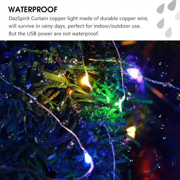 Льодосвітна завіса 3Mx3M з 300 LED, USB, 8 режимів, пульт, таймер, вологостійка, для декору вечірок, свят, спальні (біла, кольорова)